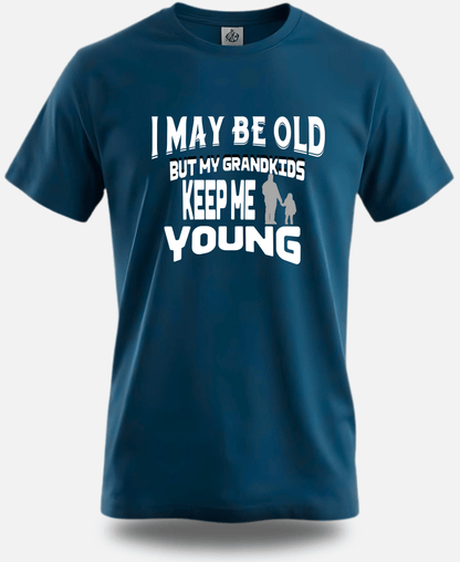 Eagle squat premium Cotton grand pa Tee | I may be old but my grand kid keep me young - Eagle Squat