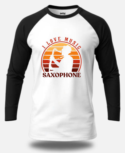 I Love Music – Saxophone Retro Raglan T-Shirt | Eagle Squat - Eagle Squat